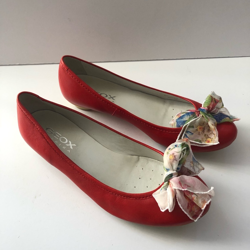 GEOX RESPIRA Red Leather Flats SZ 39 1/2